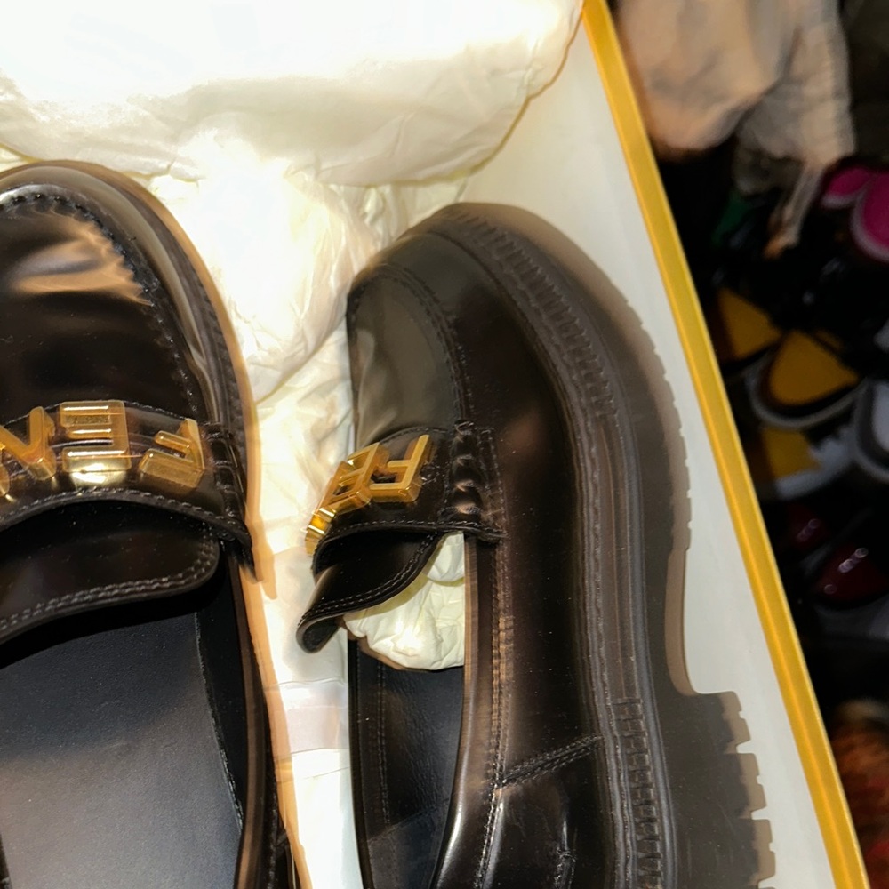 Fendi Black Loafers with Gold Accents